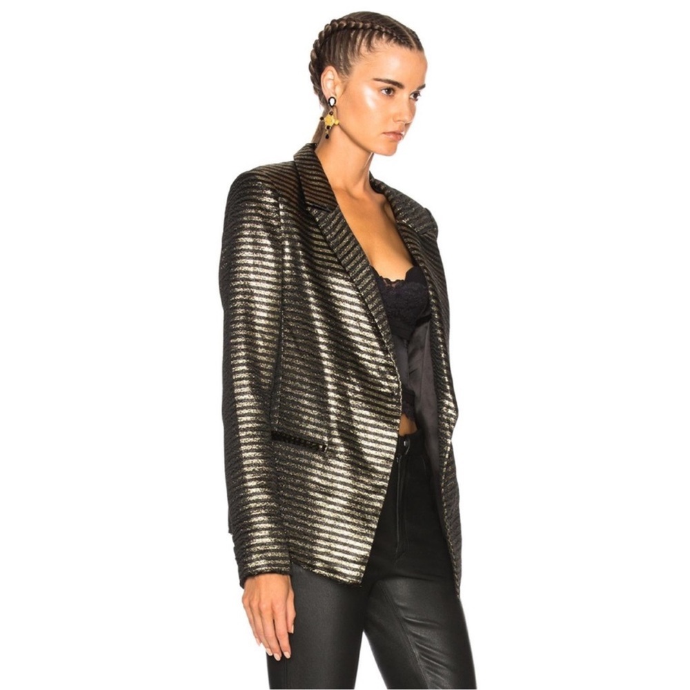 RtA Iggy Gold Metallic Stripe Blazer